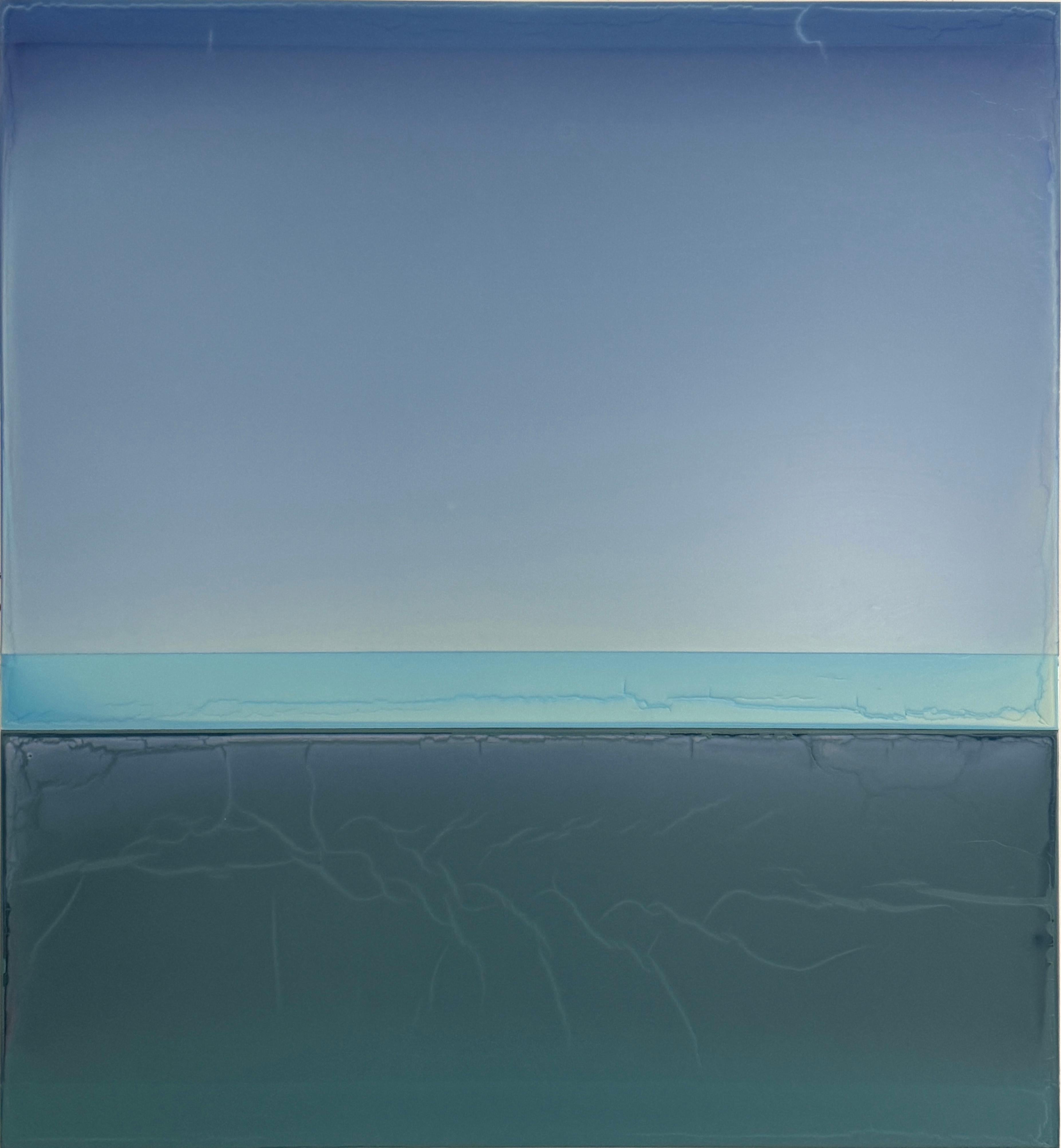 Susan English Abstract Painting - From Cloud to Cloudless - Contemporary Poured Painting Aqua Blue Teal, 2025