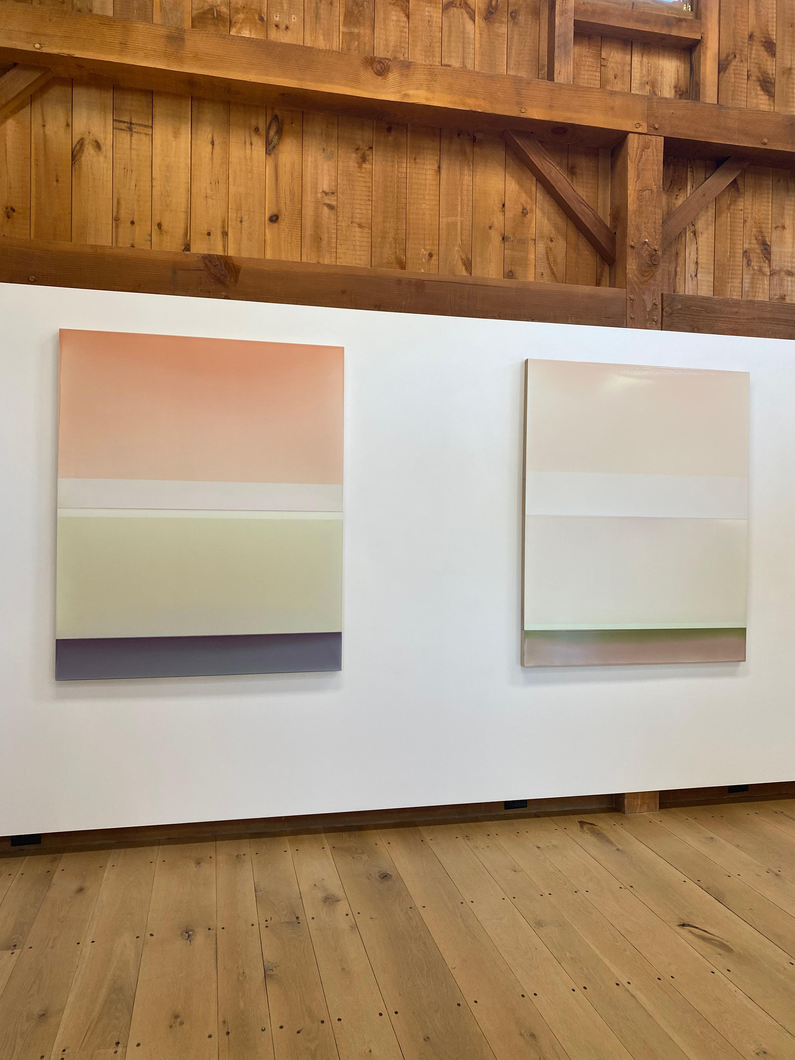 Joachims Dream - Pittura polimerica colorata, albicocca, giallo avorio, viola, 2022 - Painting Contemporaneo di Susan English
