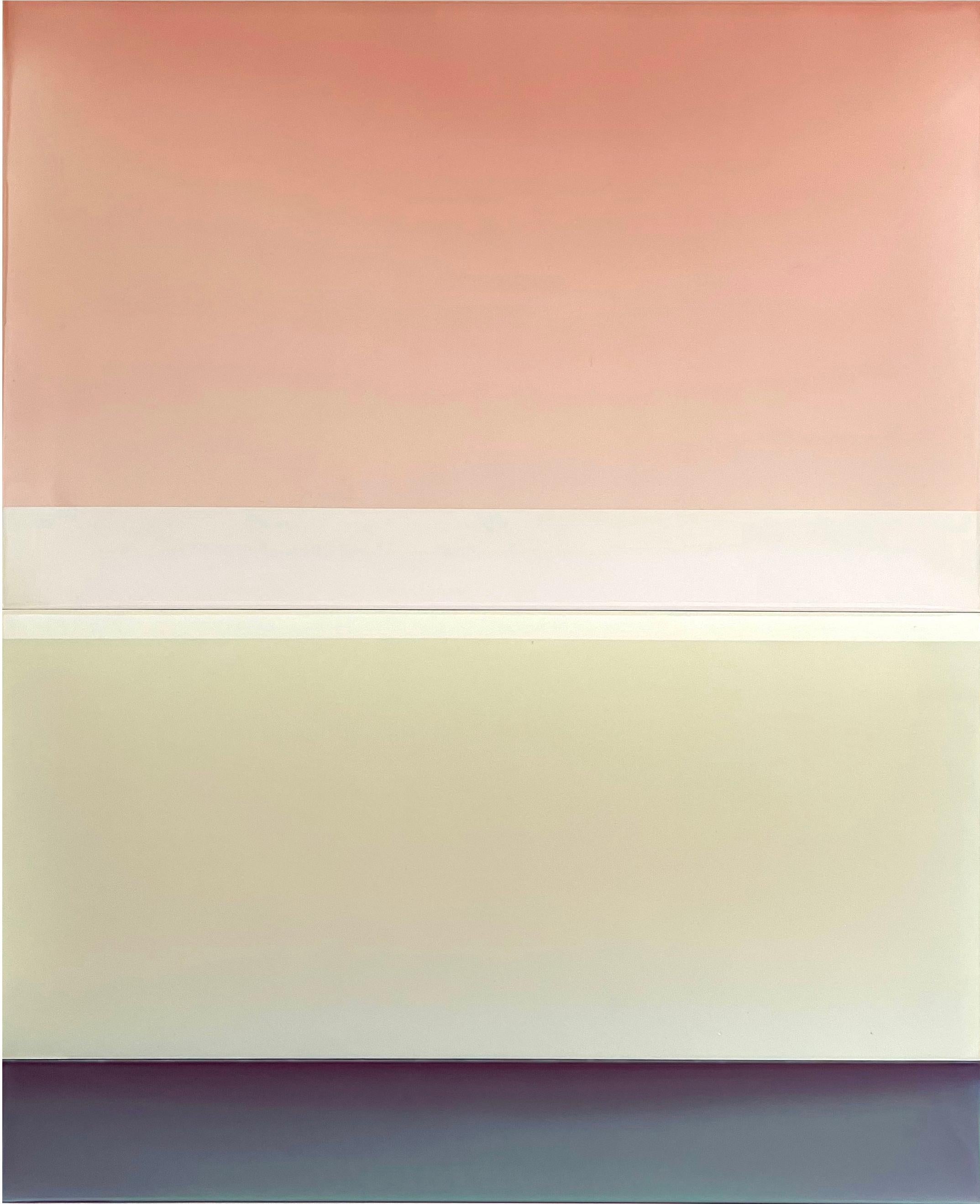 Susan English Abstract Painting - Joachims Dream, Apricot Peach, Pale Yellow Ivory, Violet Tinted Polymer Painting