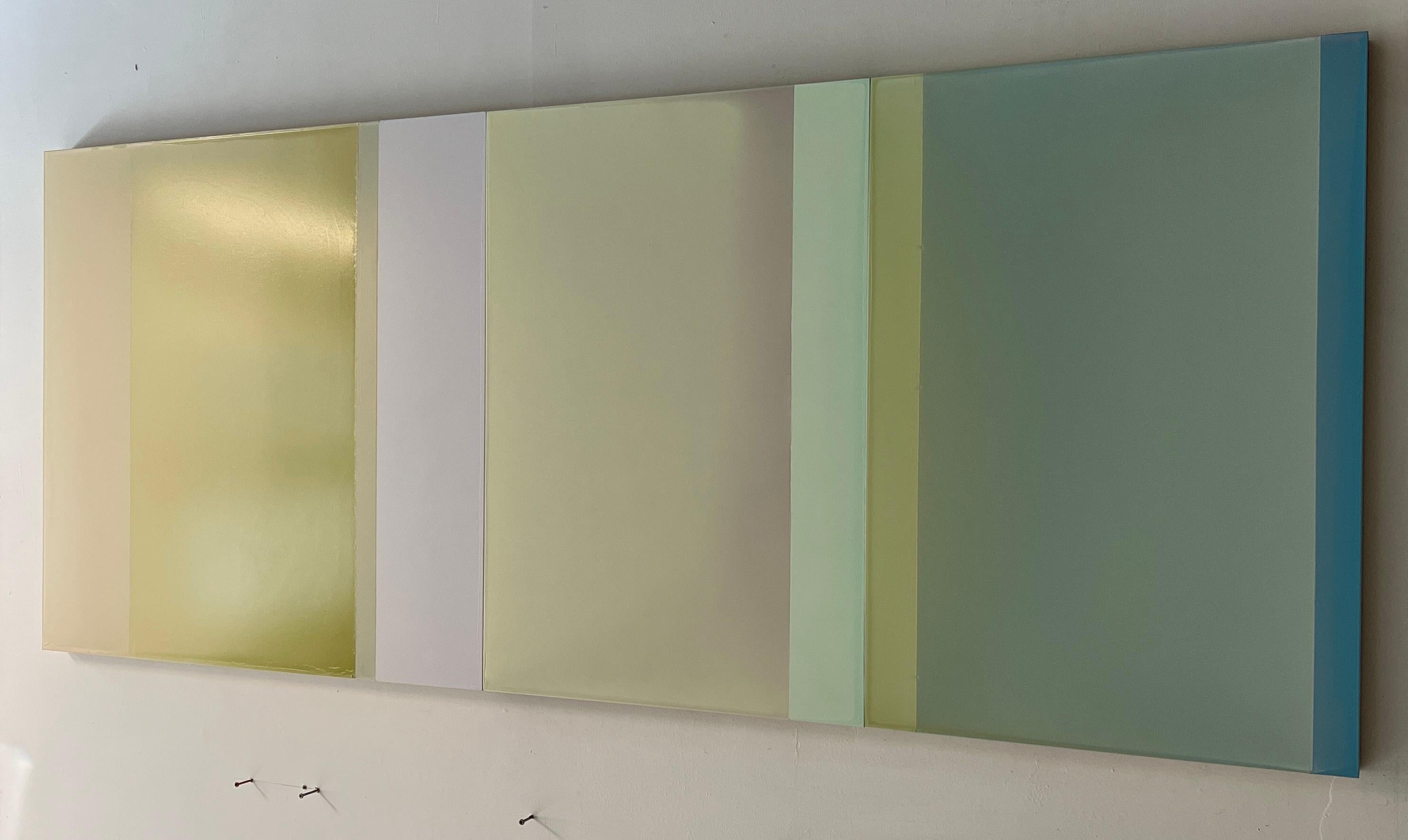 Abandona el camino, Pintura de polímero tintada en verde oliva, salvia, jade y azul aguamarina en venta 12