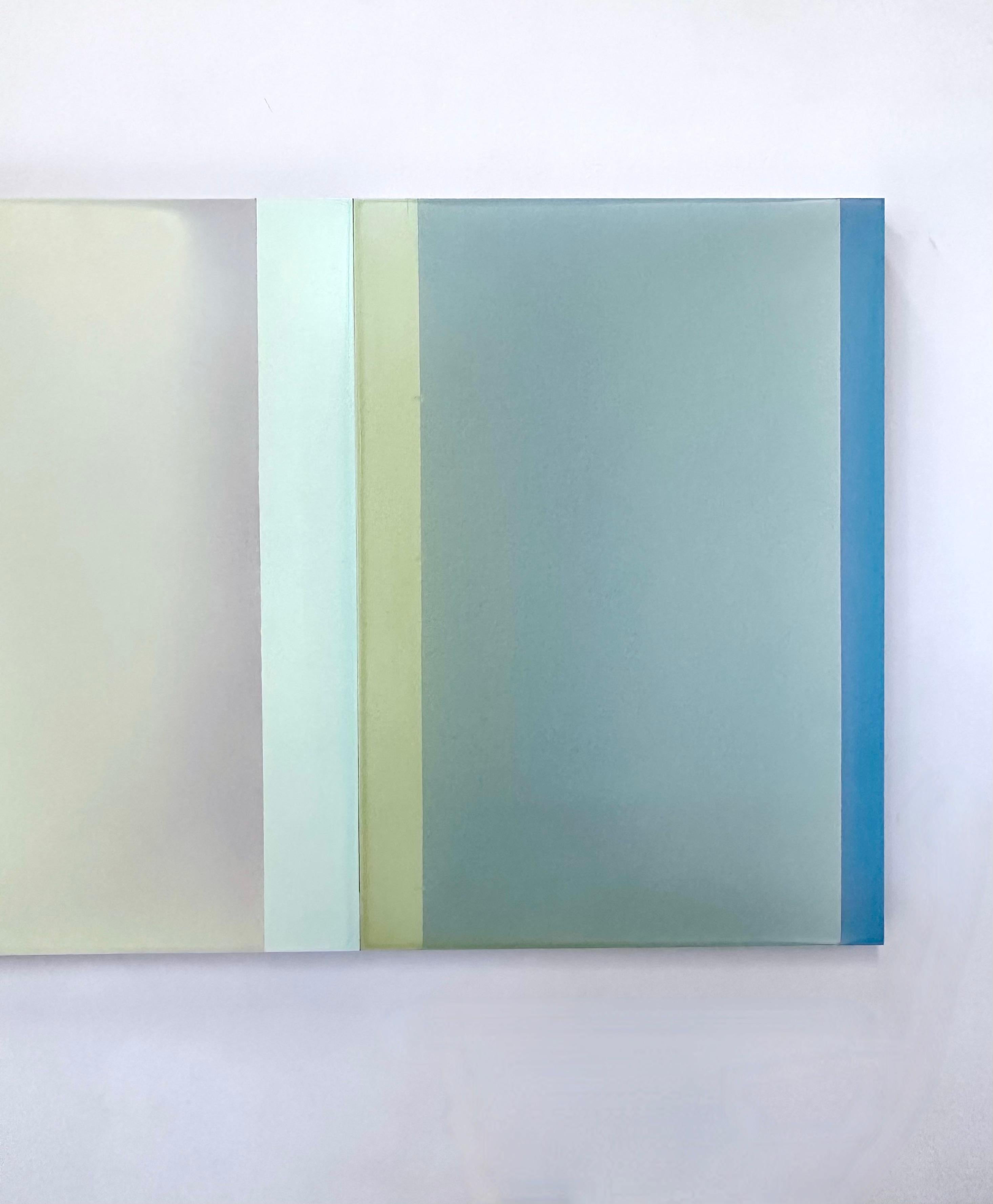 Abandona el camino, Pintura de polímero tintada en verde oliva, salvia, jade y azul aguamarina en venta 13