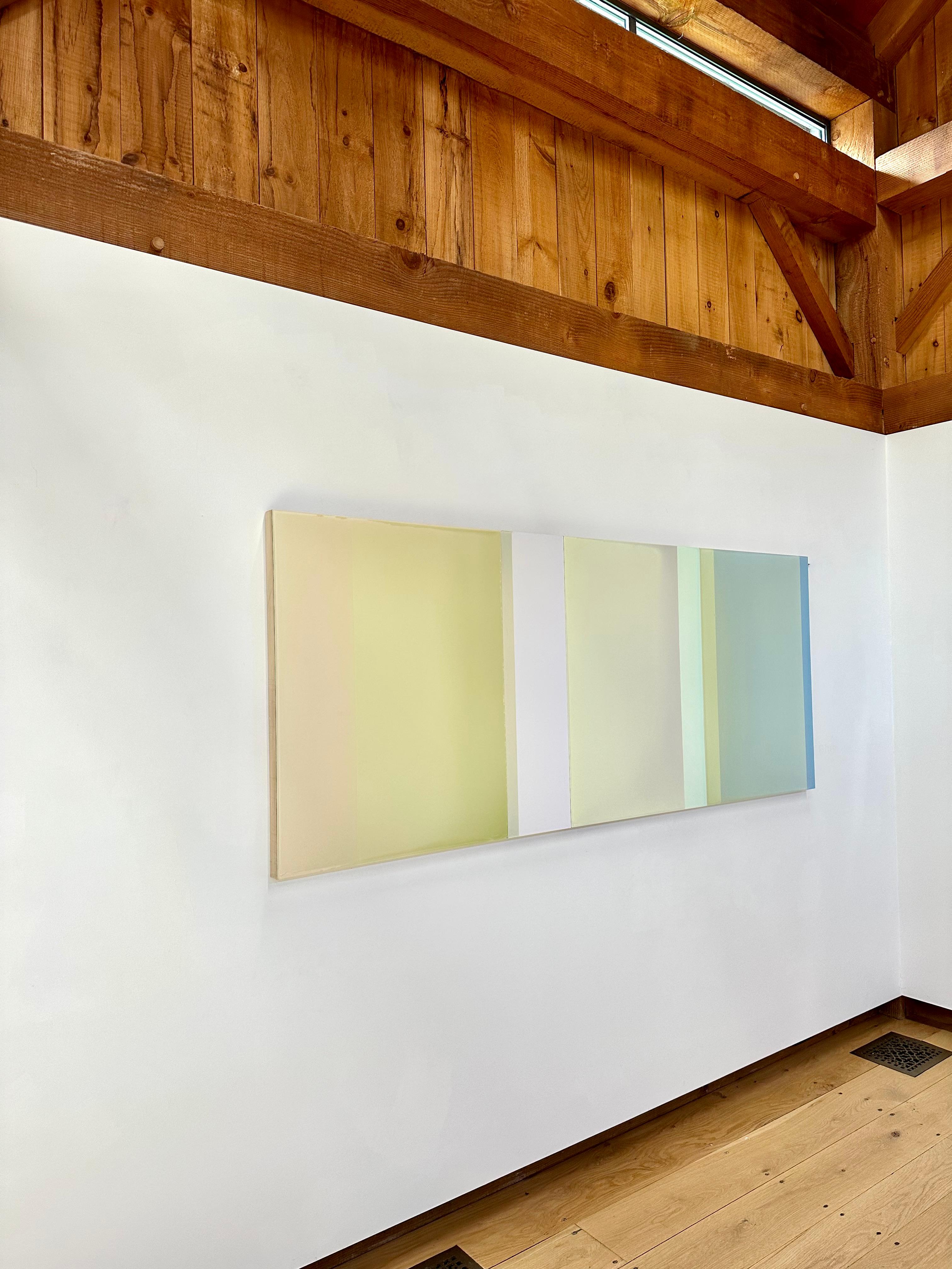 Abandona el camino, Pintura de polímero tintada en verde oliva, salvia, jade y azul aguamarina - Painting Contemporáneo de Susan English