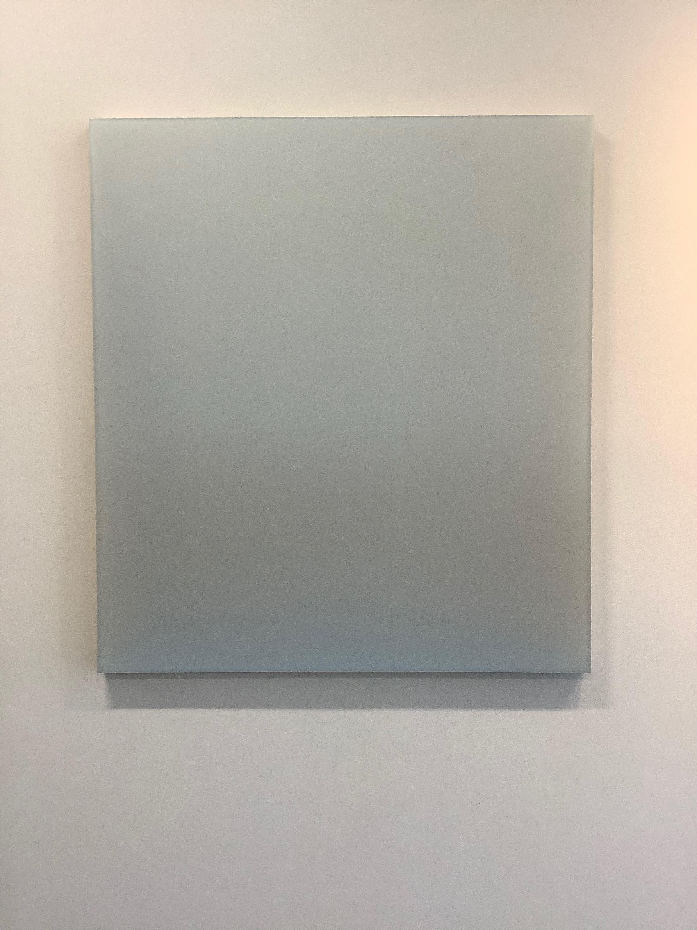 Matte but luminous, Outland No. 13 by Susan English is a wonderful play of color, light, and composition. Hues of opaque blue at the bottom meet and merge in subtle transitions with pale, icy blue tones in soft, horizontal planes. The layers of