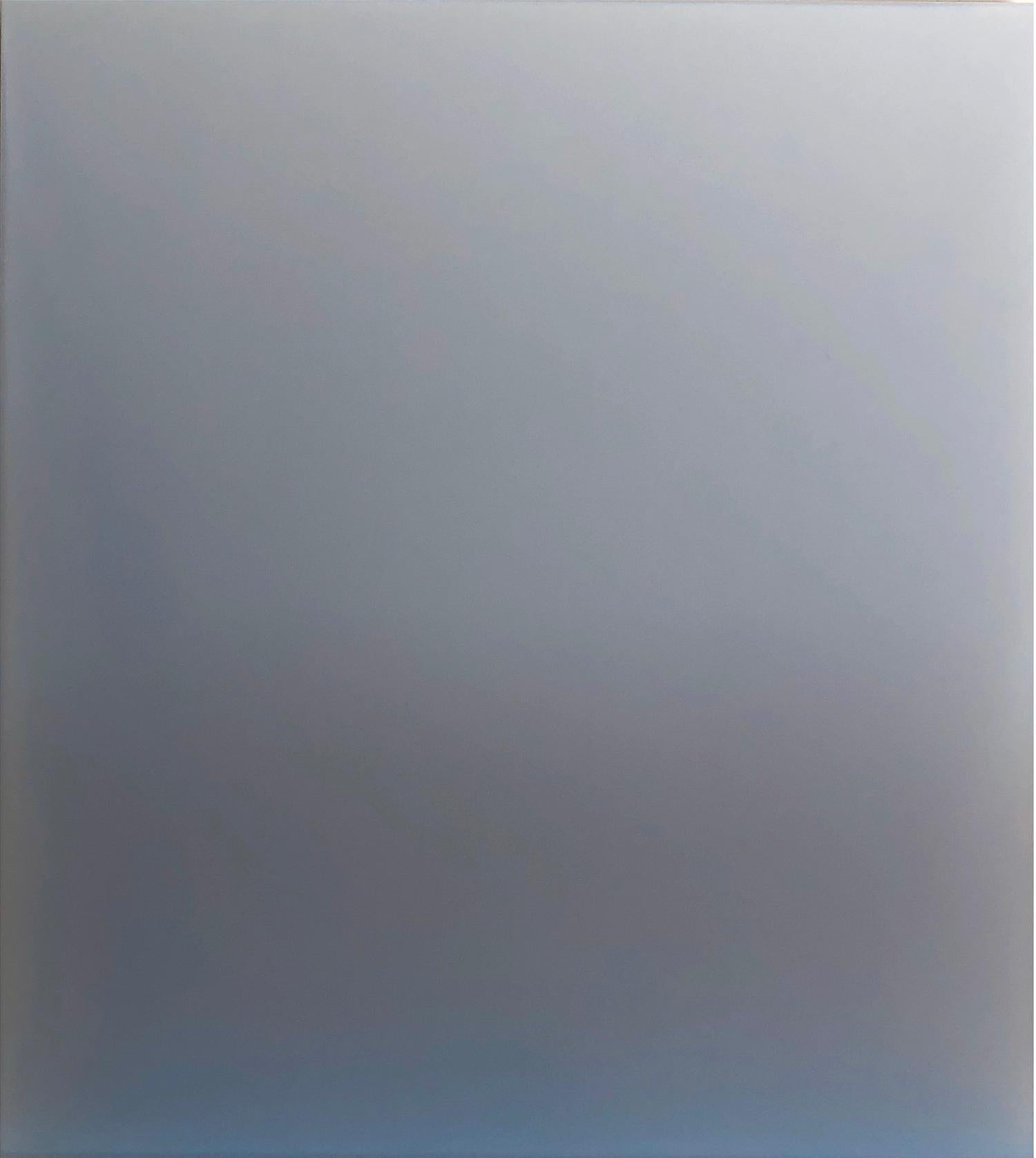 Susan English Abstract Painting - Outland 13, Soft Pale Ice Blue, Gray Blue Matte Gradient Polymer Painting