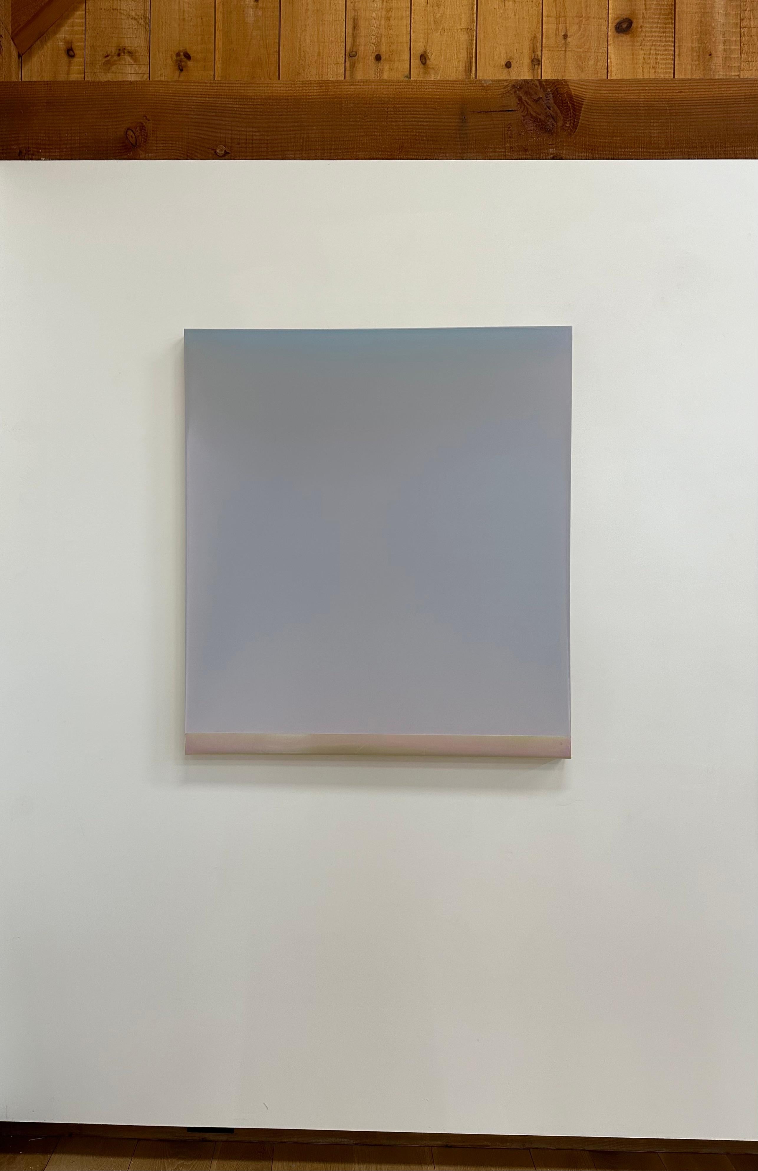 Outland 47 - Contemporary Abstract Poured Painting Icy Blue Beige, 2024 - Gray Abstract Painting by Susan English