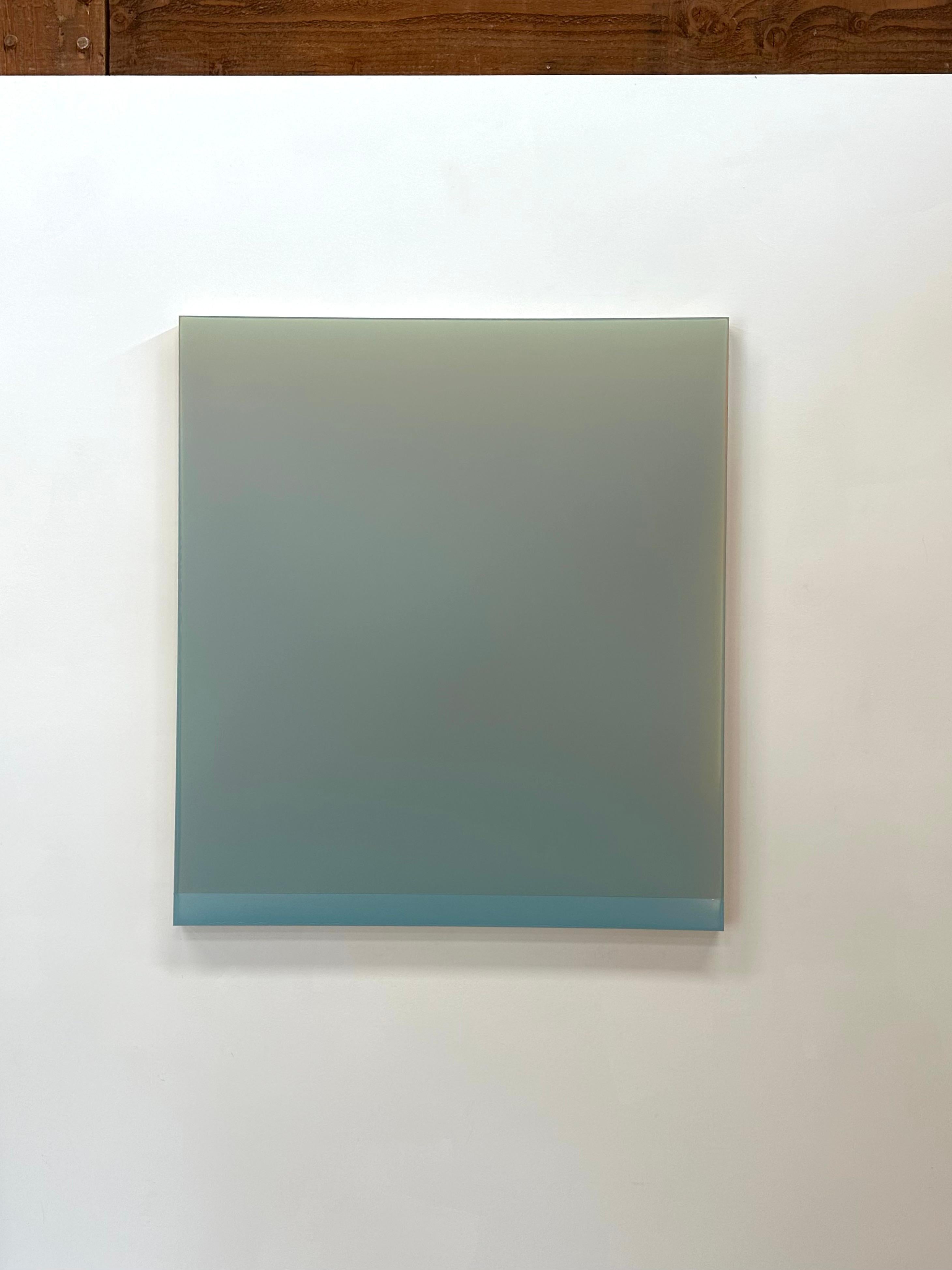 Outland 48 - Pintura Abstracta Contemporánea Vertida Azul Espuma Verde, 2024 - Painting de Susan English