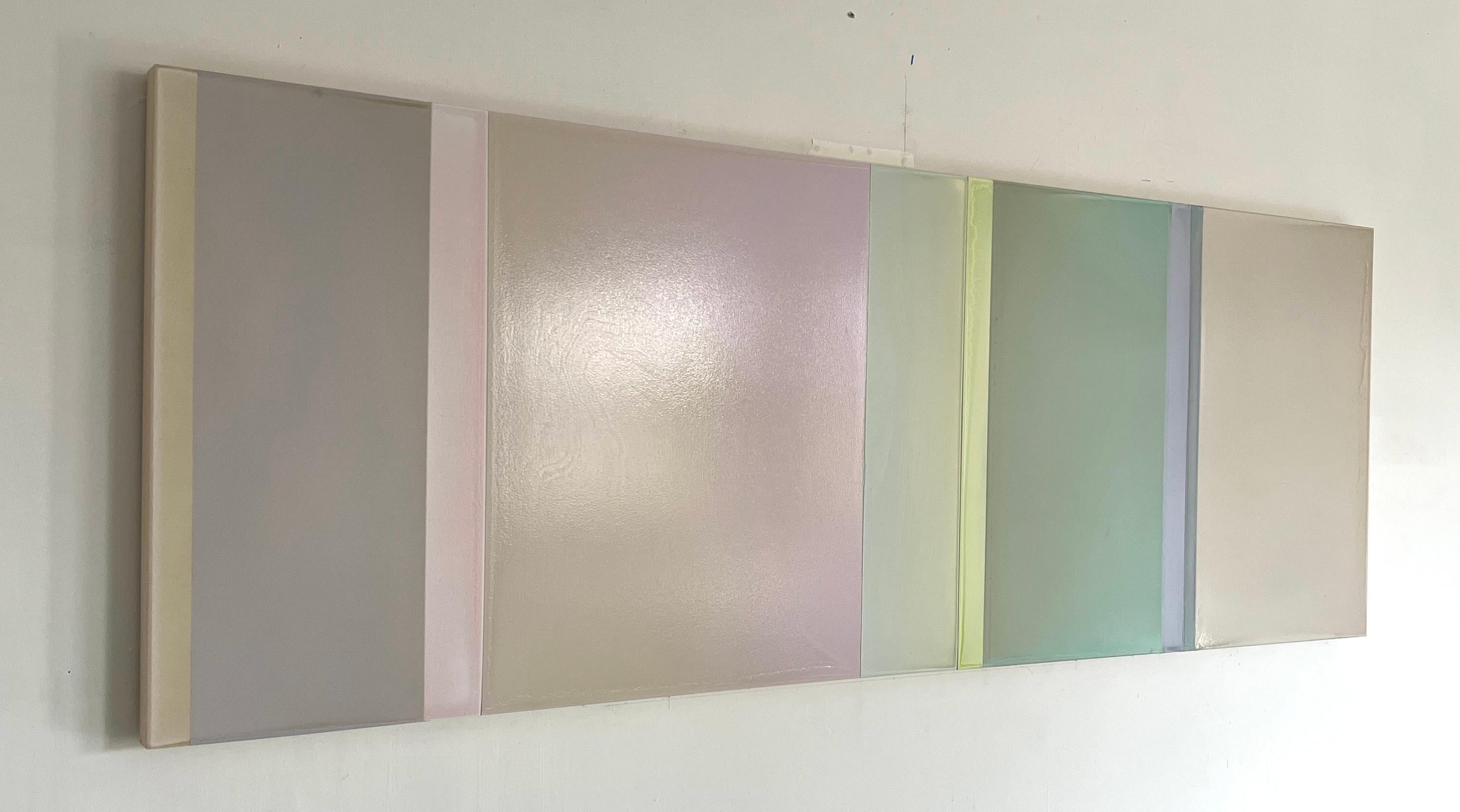 Angelo Rosa Necessario - Sage Jade Aqua Blue Green Pittura colata, 2025 - Painting di Susan English