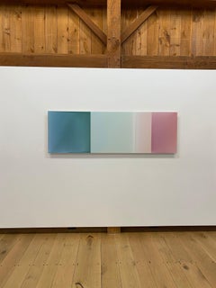 Secret No Two, Horizontal Glossy Painting in Dark Teal, Light Green, Rose Pink