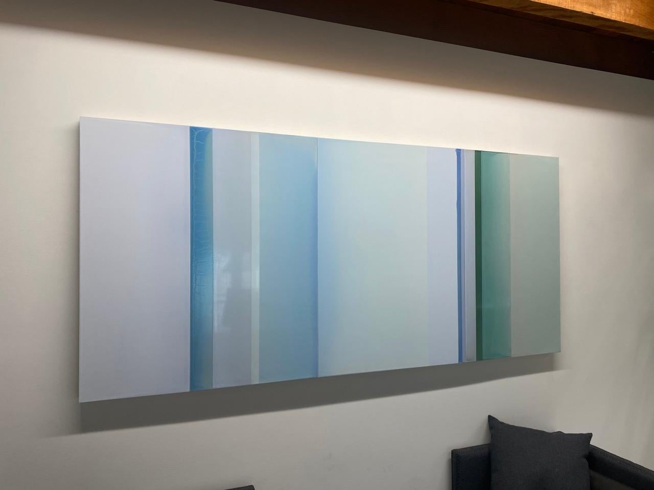 Shades of Ocean, Horizontal Glossy Painting in Pale Teal Green, Blue, Blue Gray 11