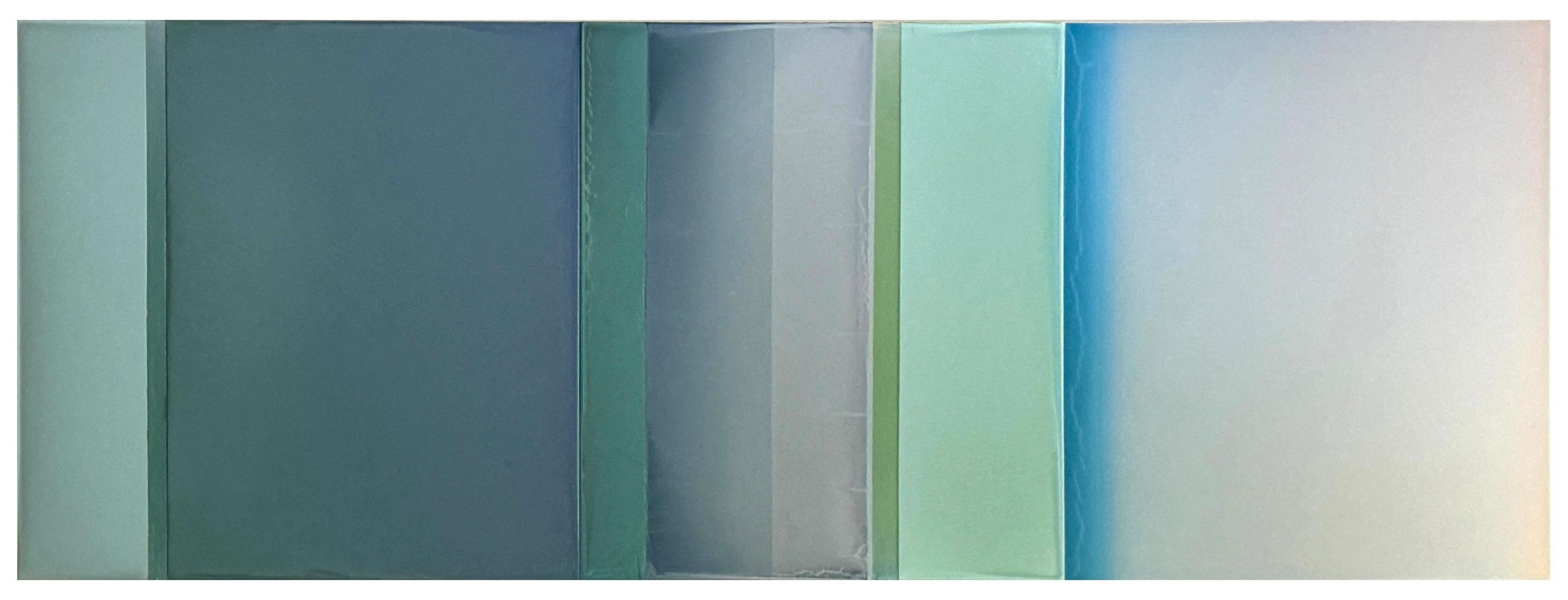 Susan English
Interlude (green), 2026
tinted polymer on Dibond panel
23 x 61.5 in.
(eng312)

Ethereal and minimal, Susan English’s paintings play with light and space. She employs transparent pigments and layering to manipulate light and illuminate