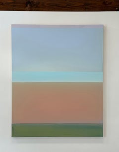 The Sun is Half the World - Poured Painting Pale Blue Coral Red Sage Green, 2025