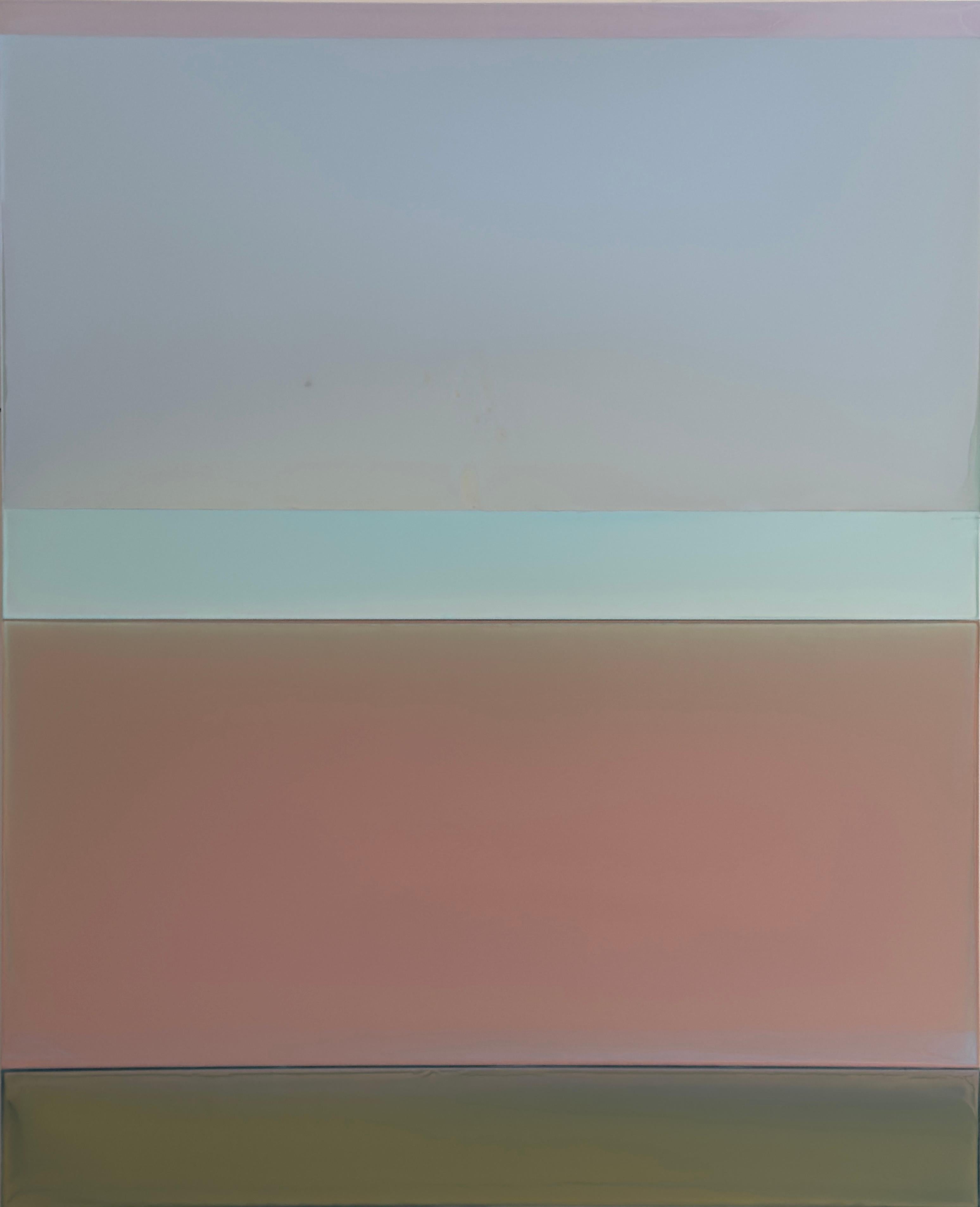 The Sun is Half the World - Poured Painting Pale Blue Coral Red Sage Green, 2025