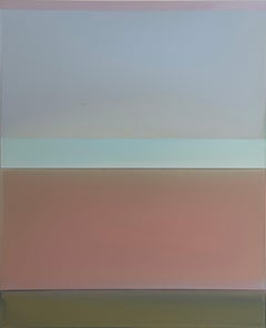 Le soleil, c
est la moitié du monde - Peinture coulée Bleu pâle Rouge corail Vert sauge, 2025