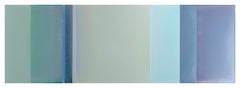 They Were Equals, Horizontal Glossy Painting in Pale Blue, Green, Light Violet