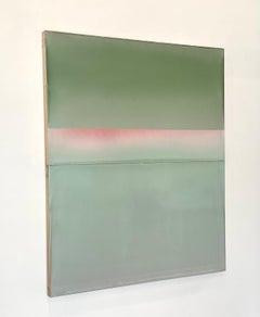 Traces - Contemporary Olive Green Coral Pink Abstract Poured Painting, 2021
