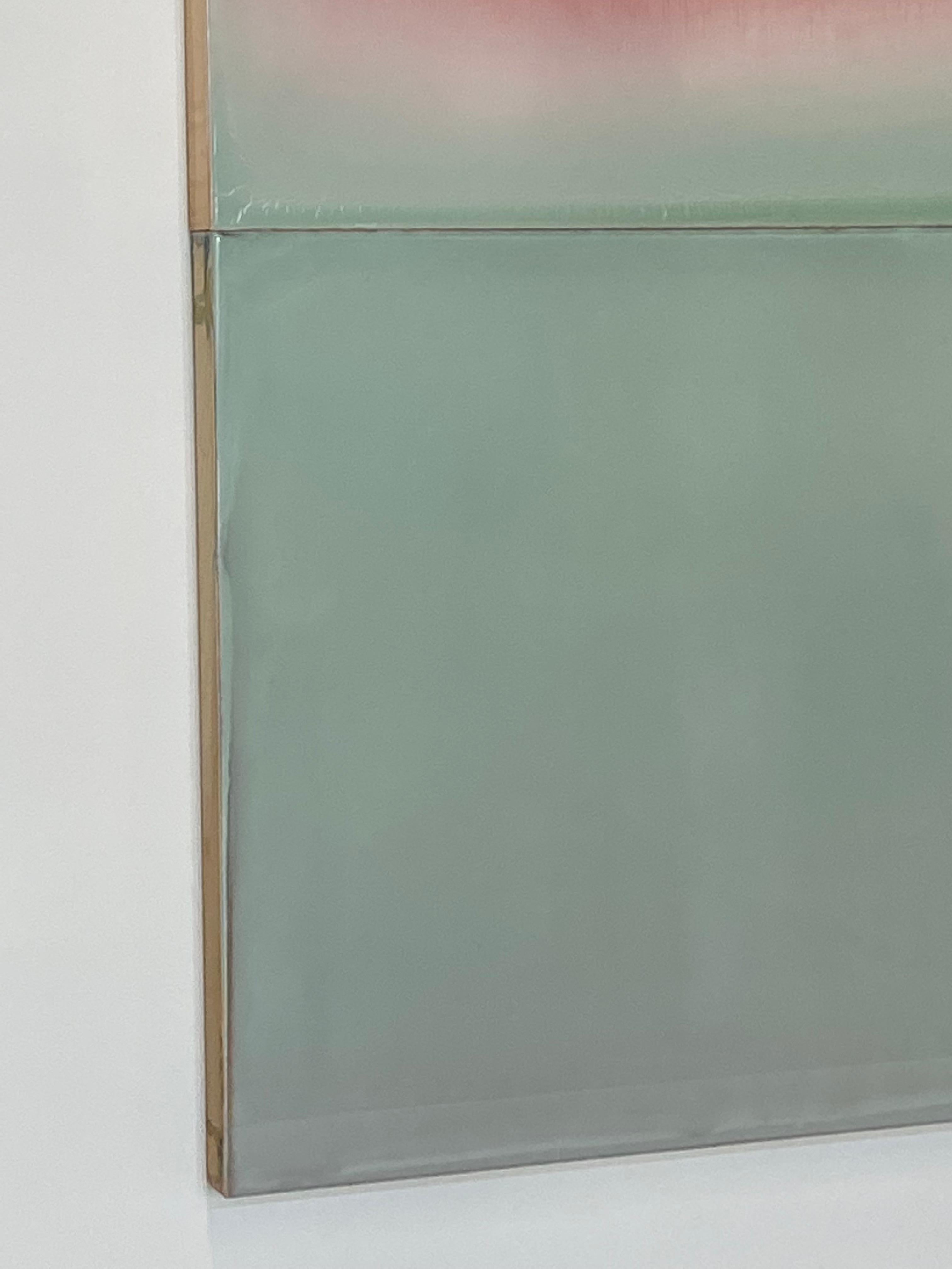 Traces - Contemporary Olive Green Coral Pink Abstract Poured Painting, 2021 For Sale 1