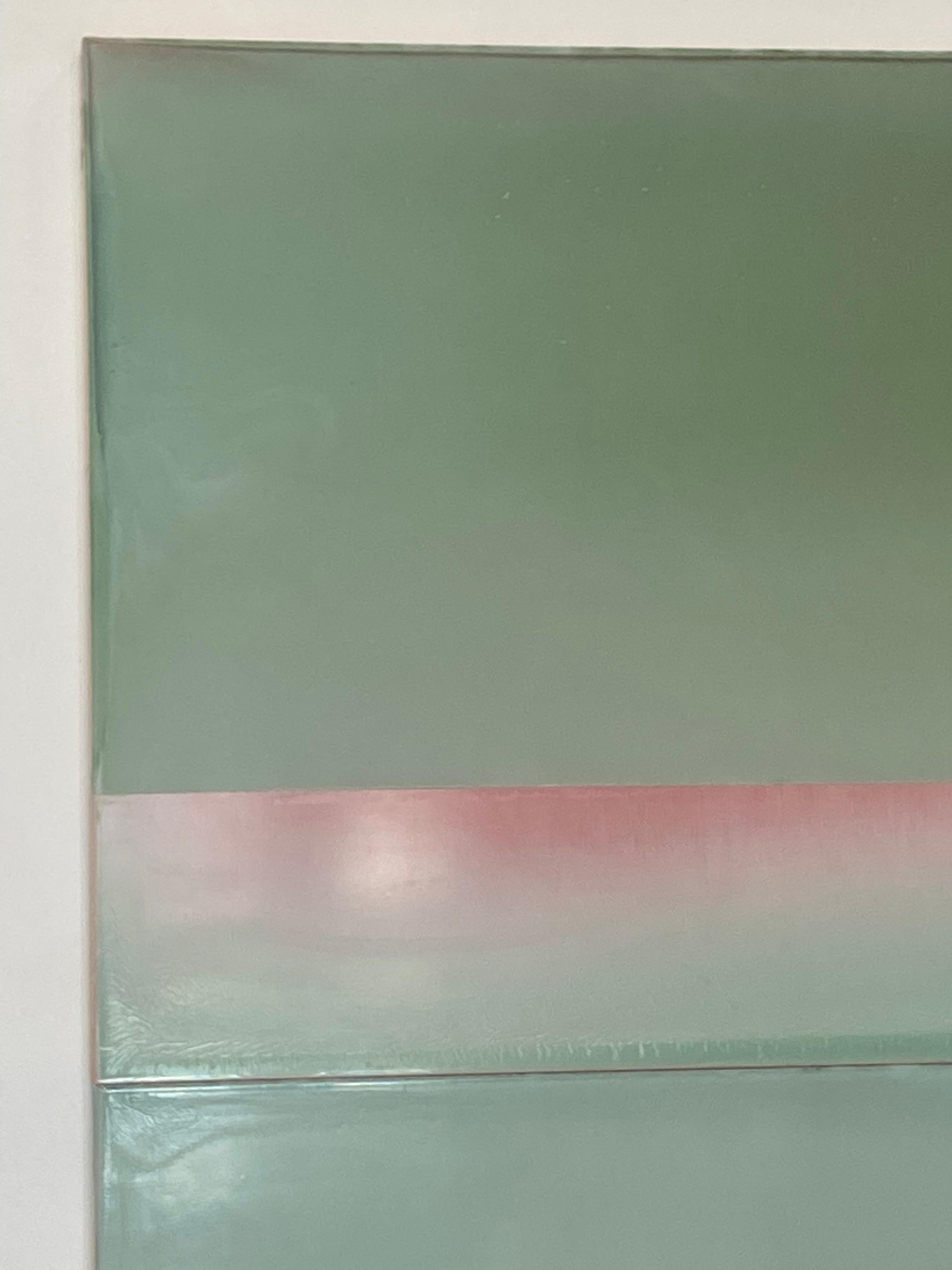 Traces - Contemporary Olive Green Coral Pink Abstract Poured Painting, 2021 For Sale 2