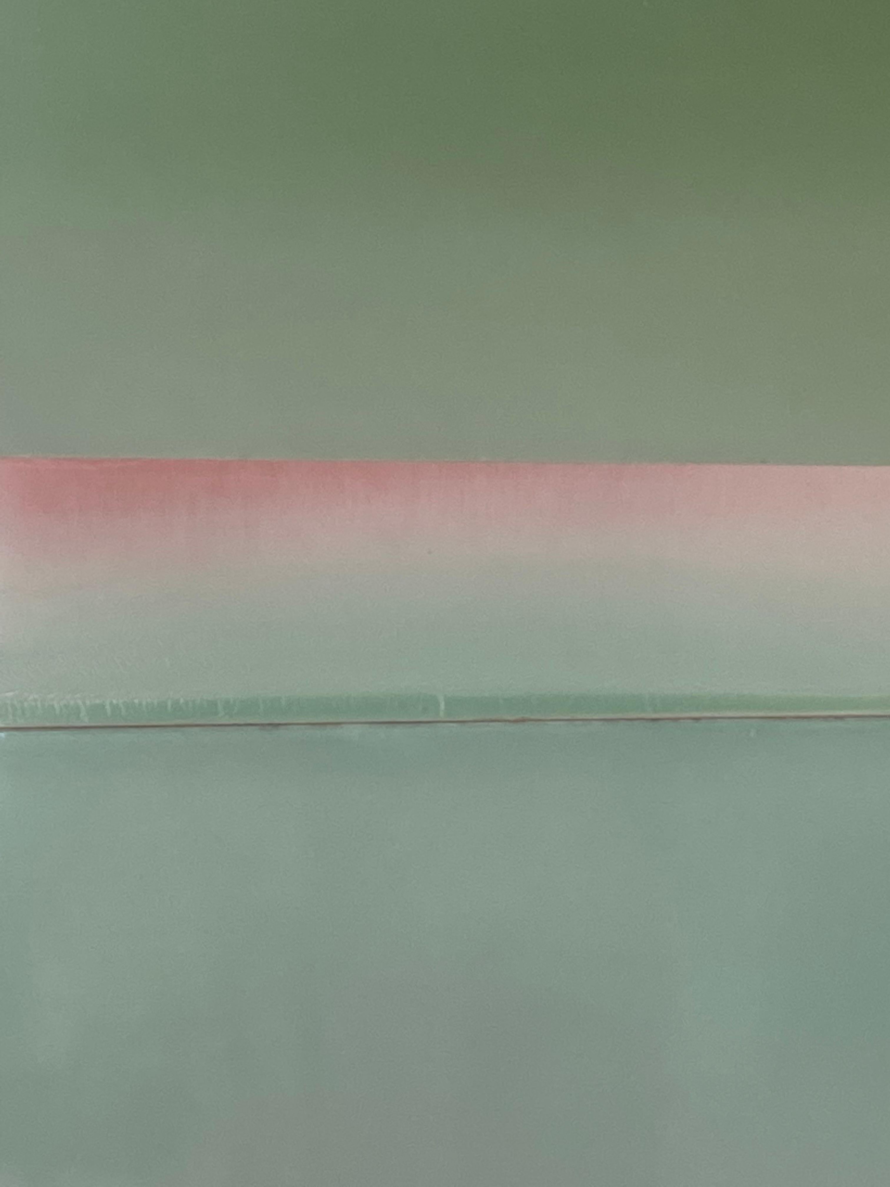 Traces - Contemporary Olive Green Coral Pink Abstract Poured Painting, 2021 For Sale 4