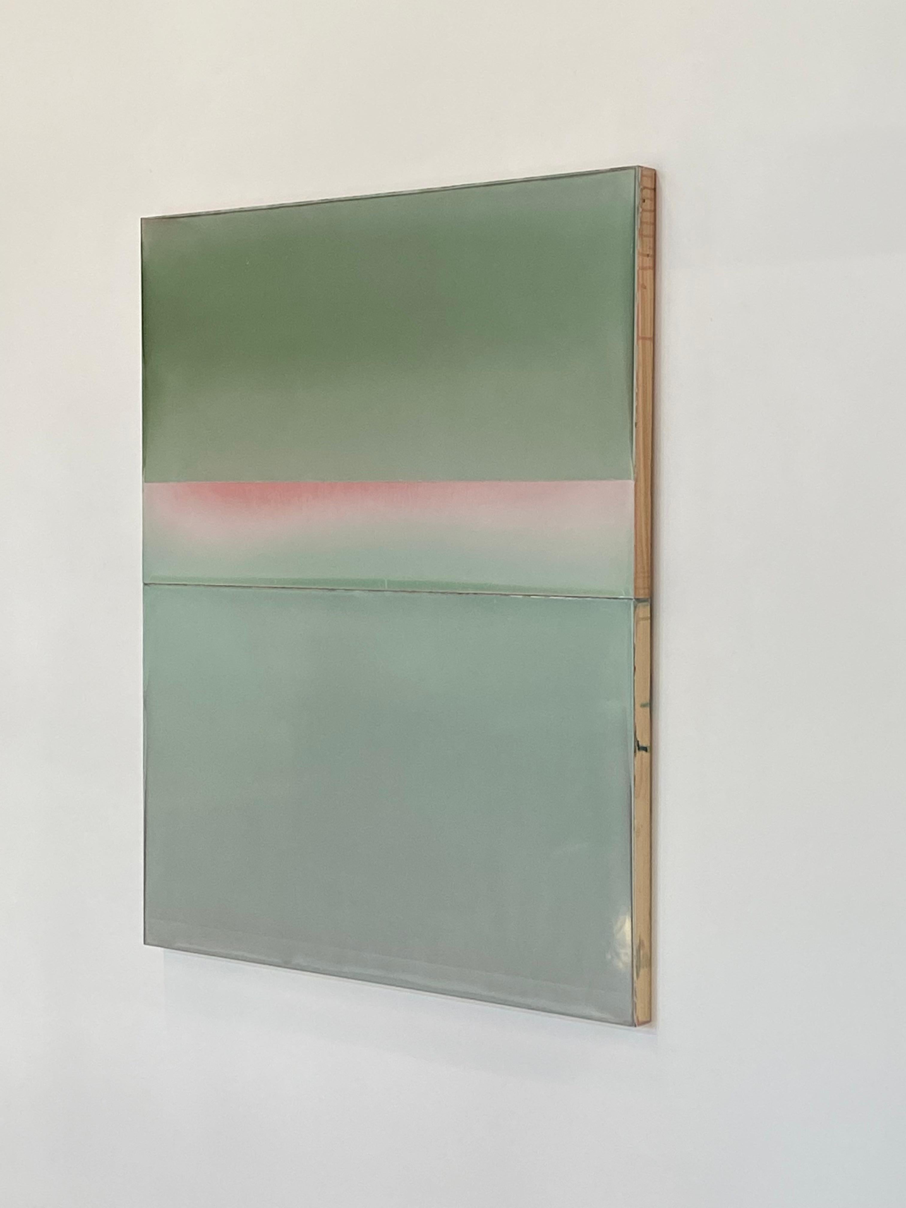Traces - Contemporary Olive Green Coral Pink Abstract Poured Painting, 2021 For Sale 6