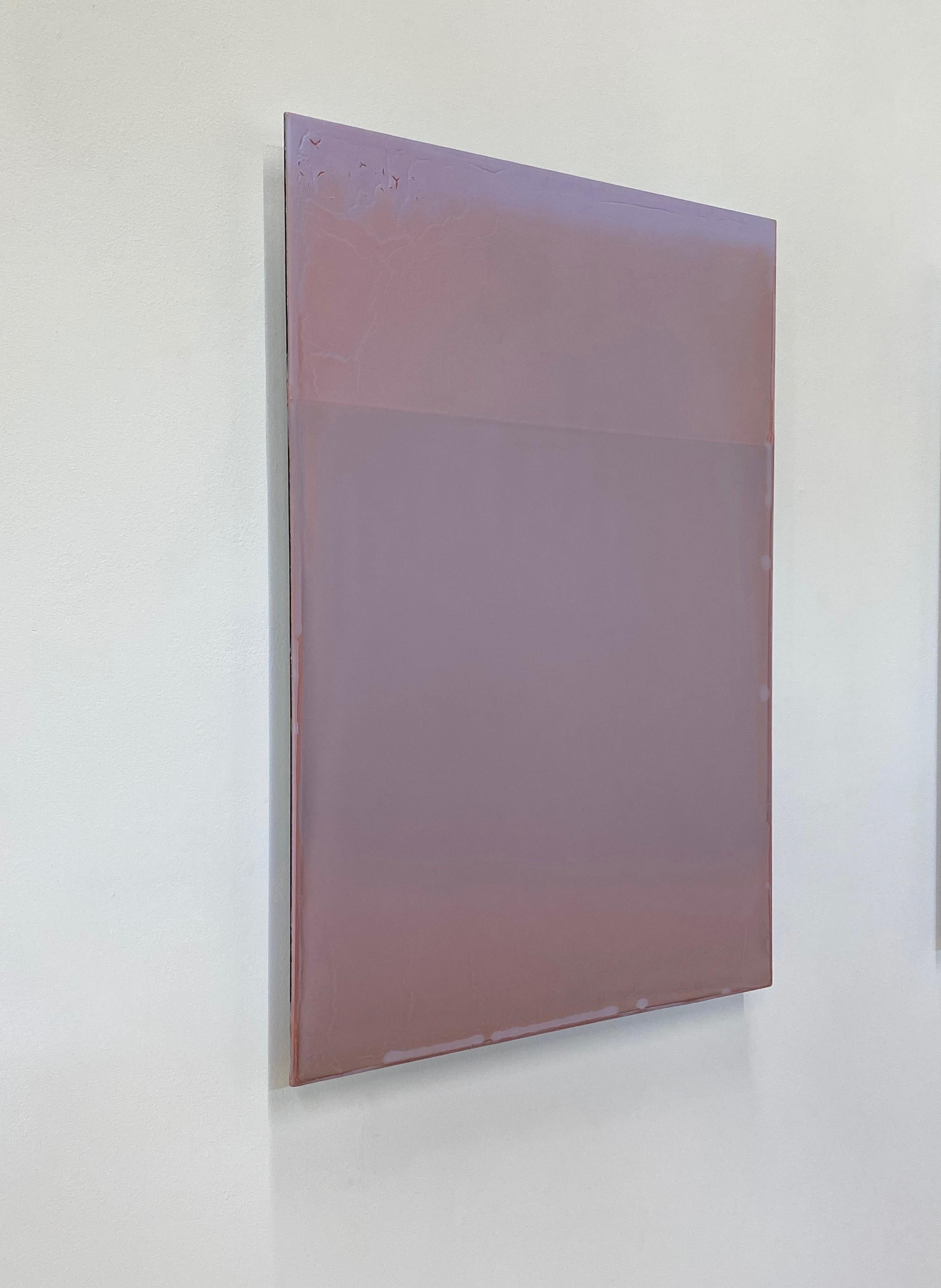 Weather No. 2 by Susan English is a wonderful play of color, light, and composition. The layers of English's tinted polymer on aluminum create the depth and surface textures throughout the painting. The pale pink hue fades to soft lavender lilac at