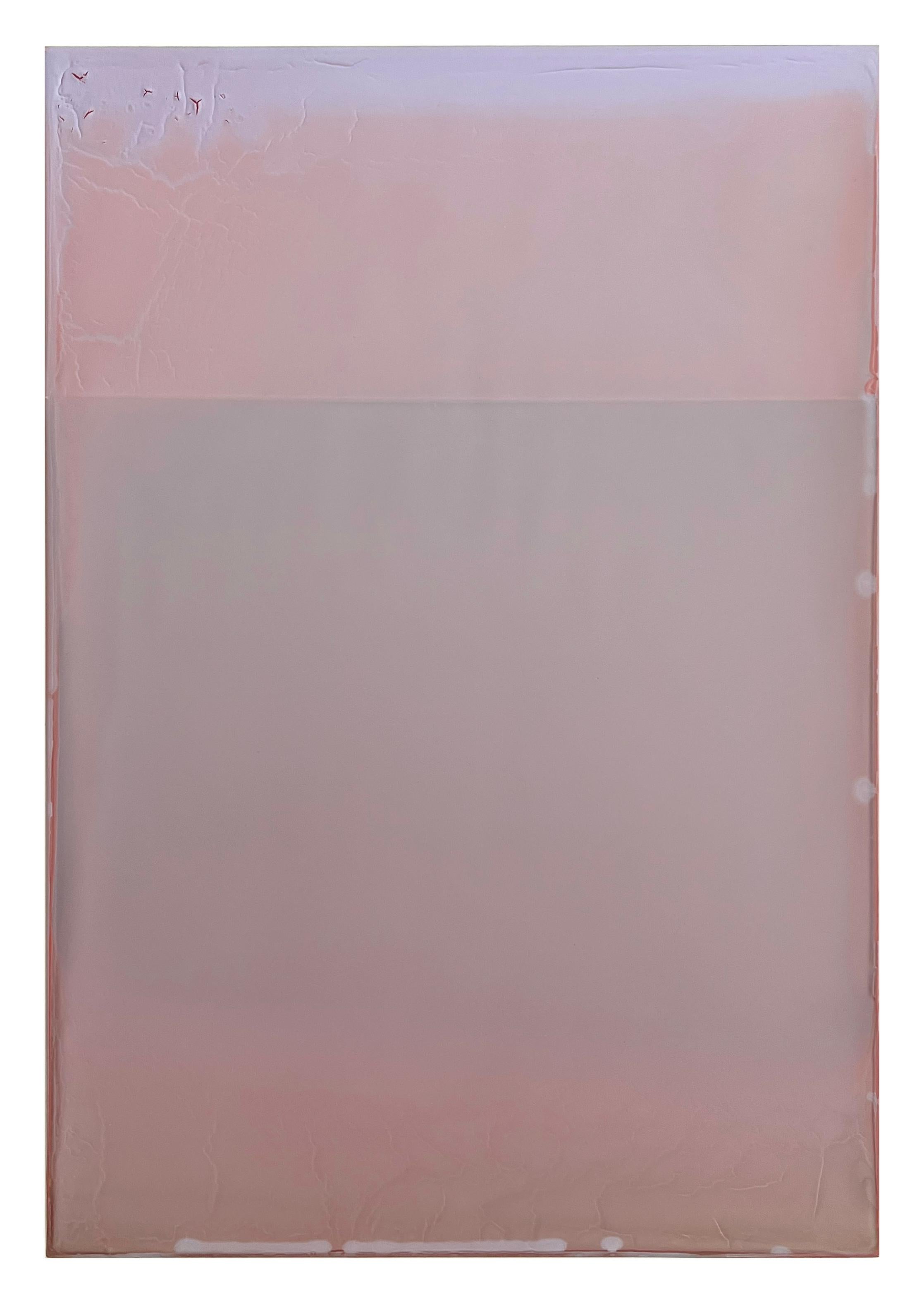 Susan English Abstract Painting - Weather Five, Light Peach Pink, Lilac Tinted Polymer Painting on Floating Panel