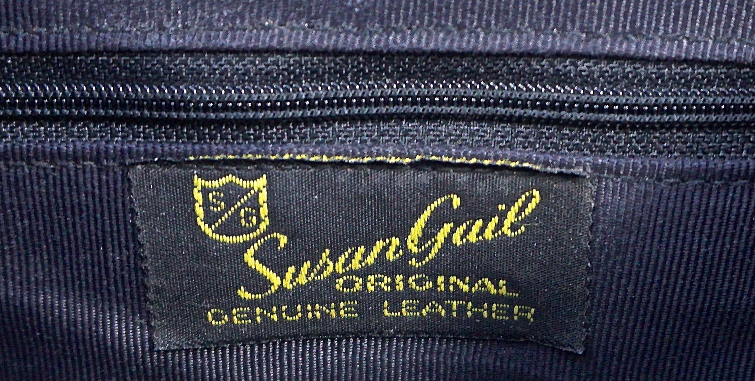 Susan Gail Black Leather Shoulder Bag with Rhinestones Faux Pearls and Enamel  3