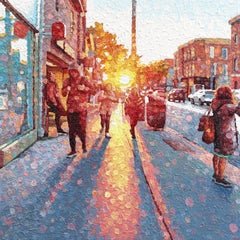 Ein wenig Hoffnung - Original farbenfrohe städtische Stillleben Pointillist texturierte Kunstwerk