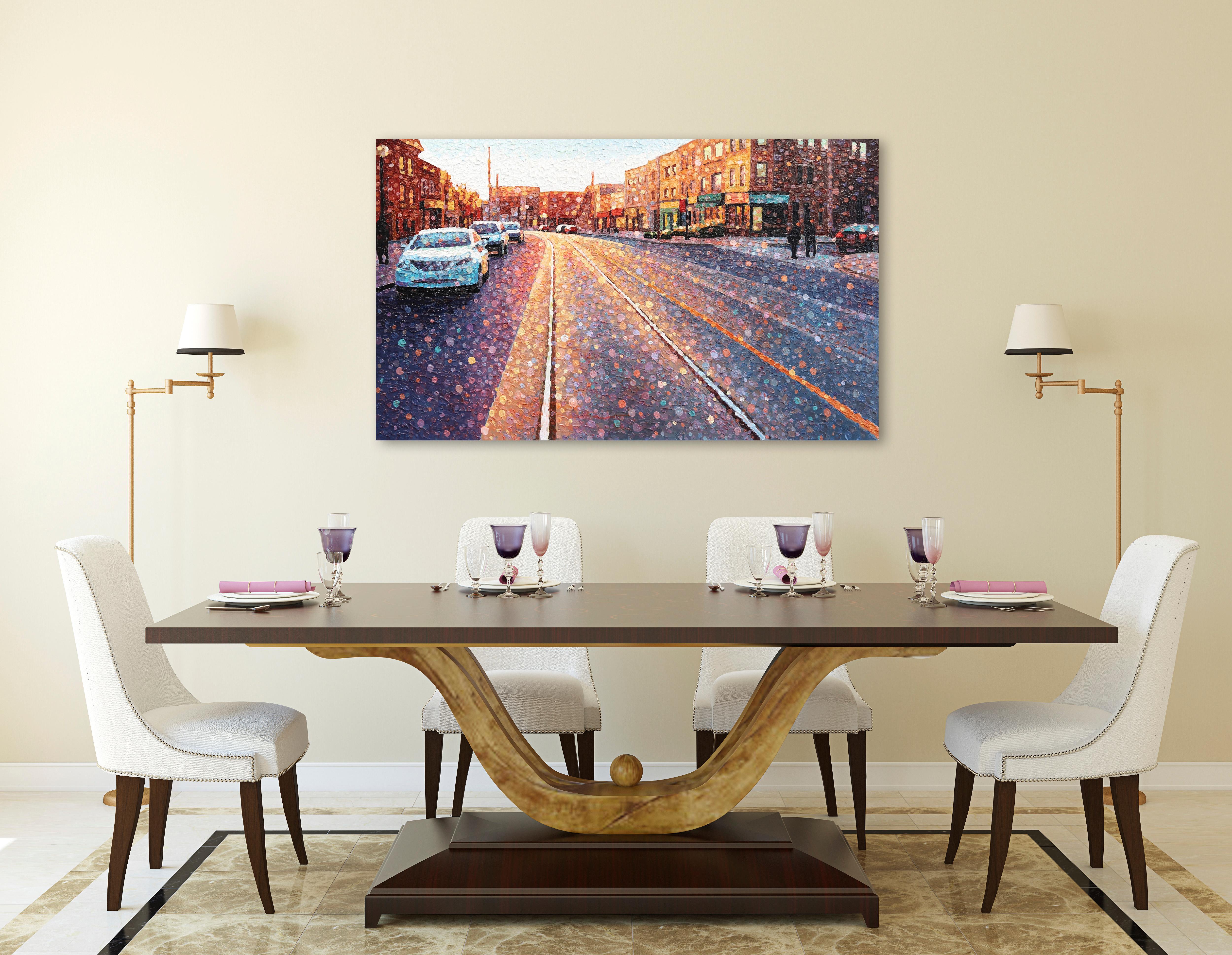 An Invincible Summer - Original Pointillist Textured Artwork - Brown Abstract Painting by Susan Gale