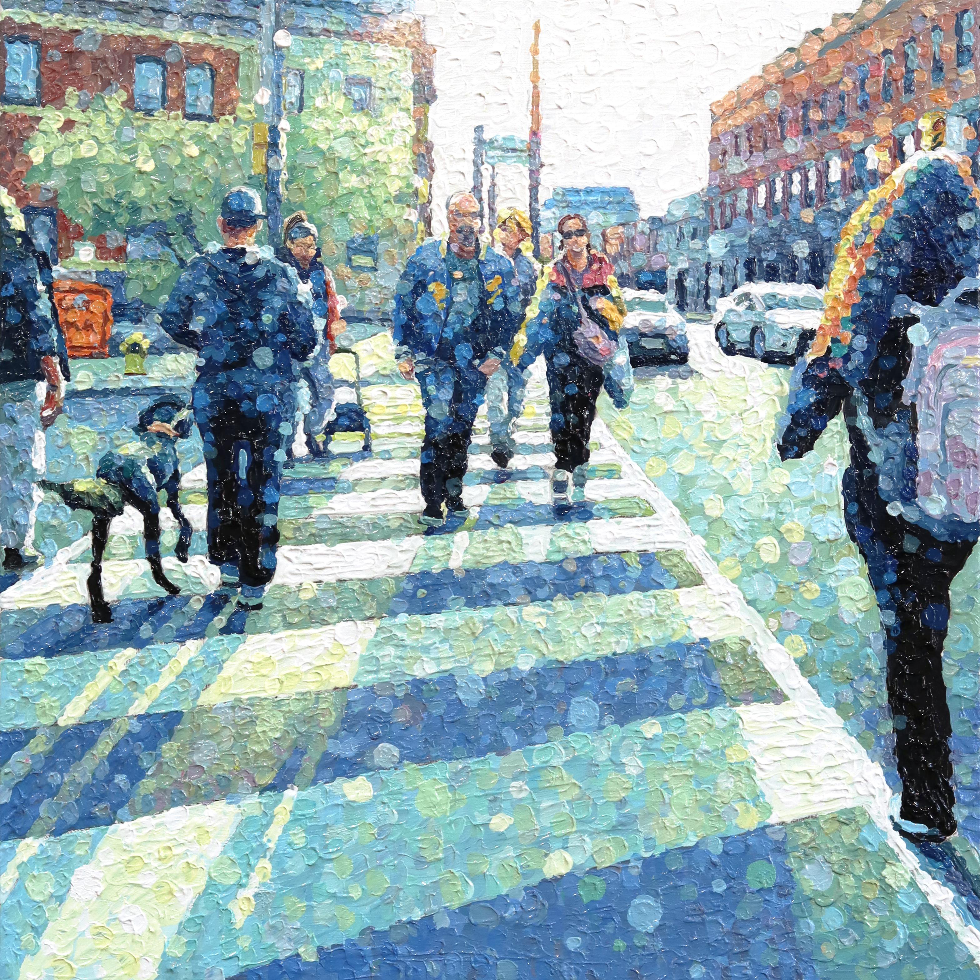 Eine andere Geschichte – Originelles, urbanes, figuratives Stillleben im Pointillismus-Stil mit strukturierter Oberfläche