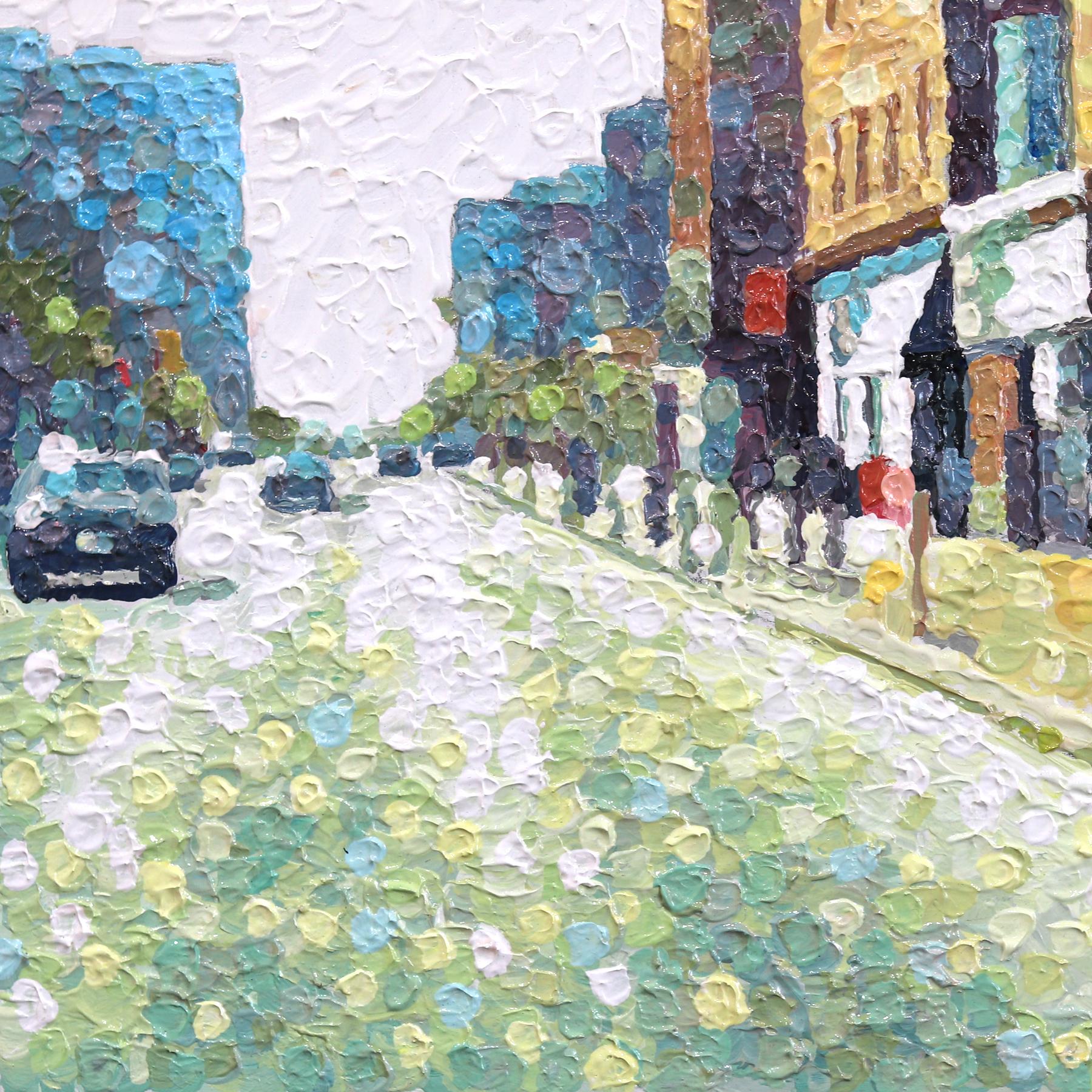 Flow State - Original farbenfrohes urbanes Stillleben pointillistisch strukturiertes Kunstwerk im Angebot 2