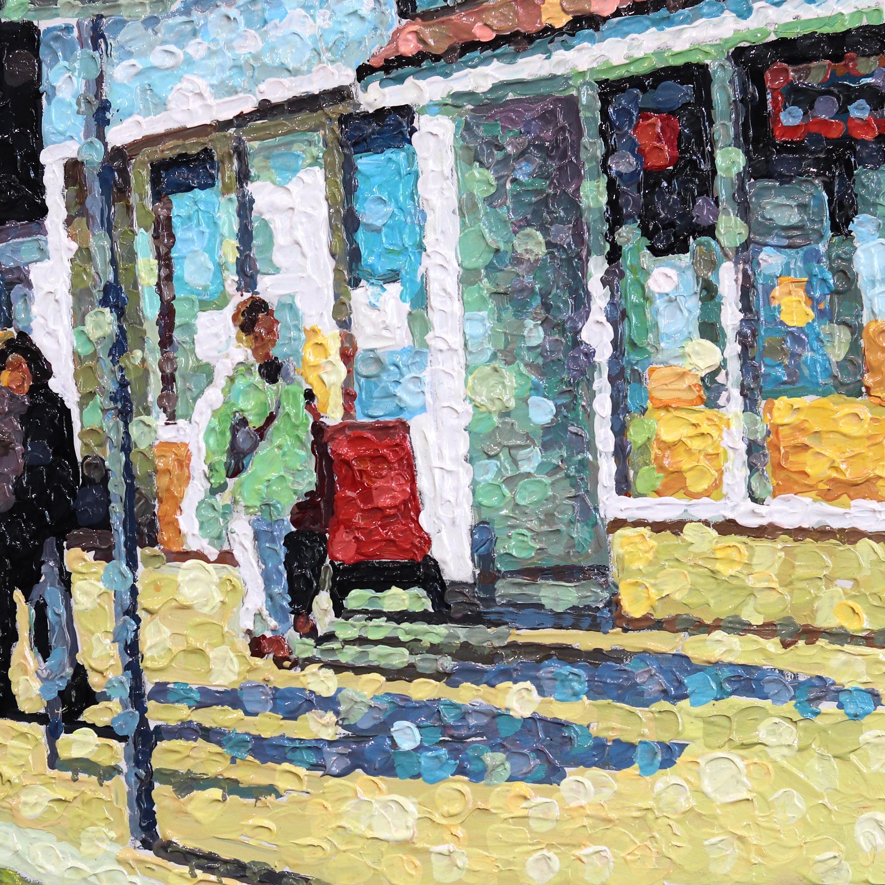 Flow State - Original farbenfrohes urbanes Stillleben pointillistisch strukturiertes Kunstwerk im Angebot 3