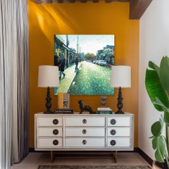 Full Circle - Original Green Tone Urban Still Life Pointillist Textured Artwork