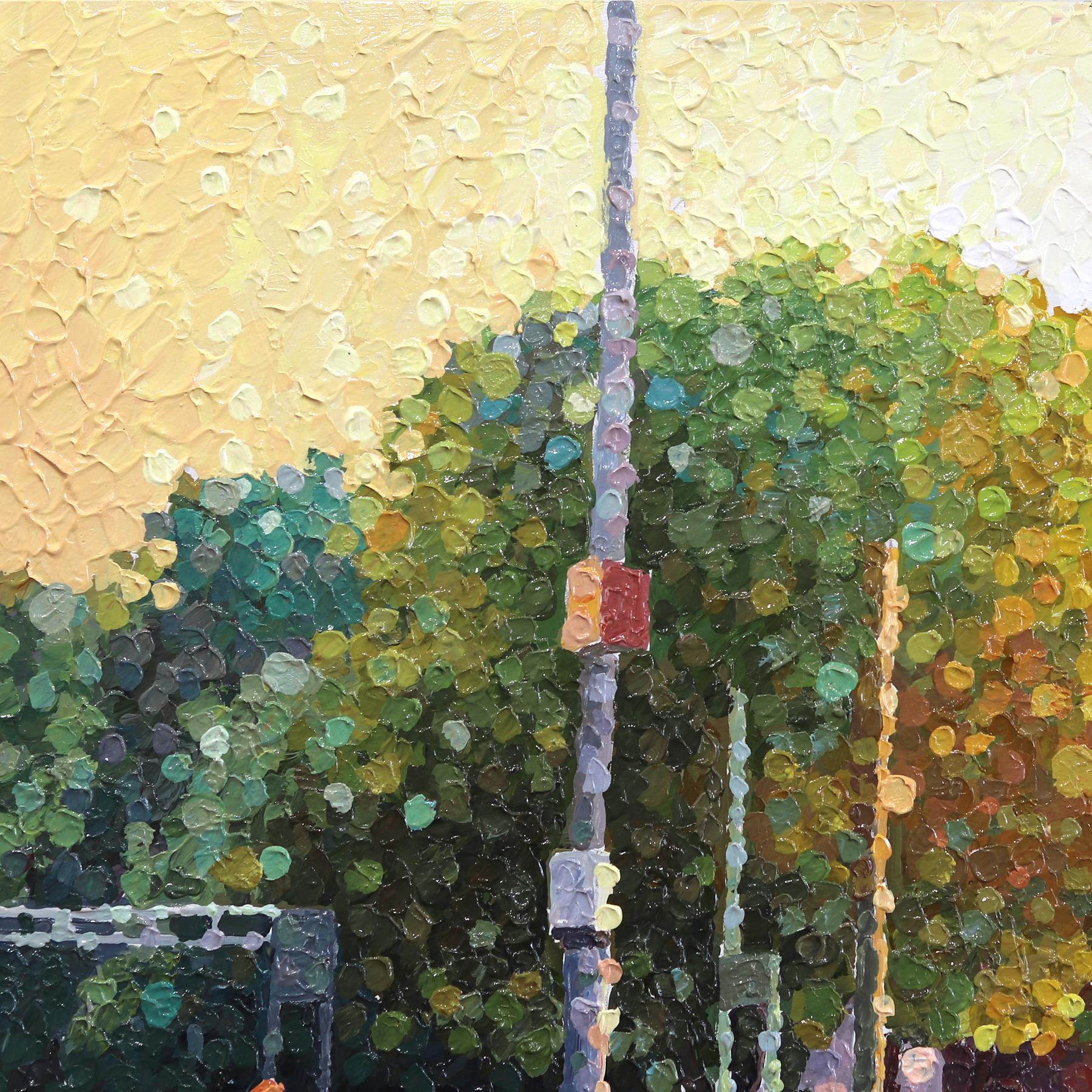 Das schlagende Herz - Original farbenfrohes Stillleben Pointillist texturiertes Kunstwerk (Zeitgenössisch), Painting, von Susan Gale