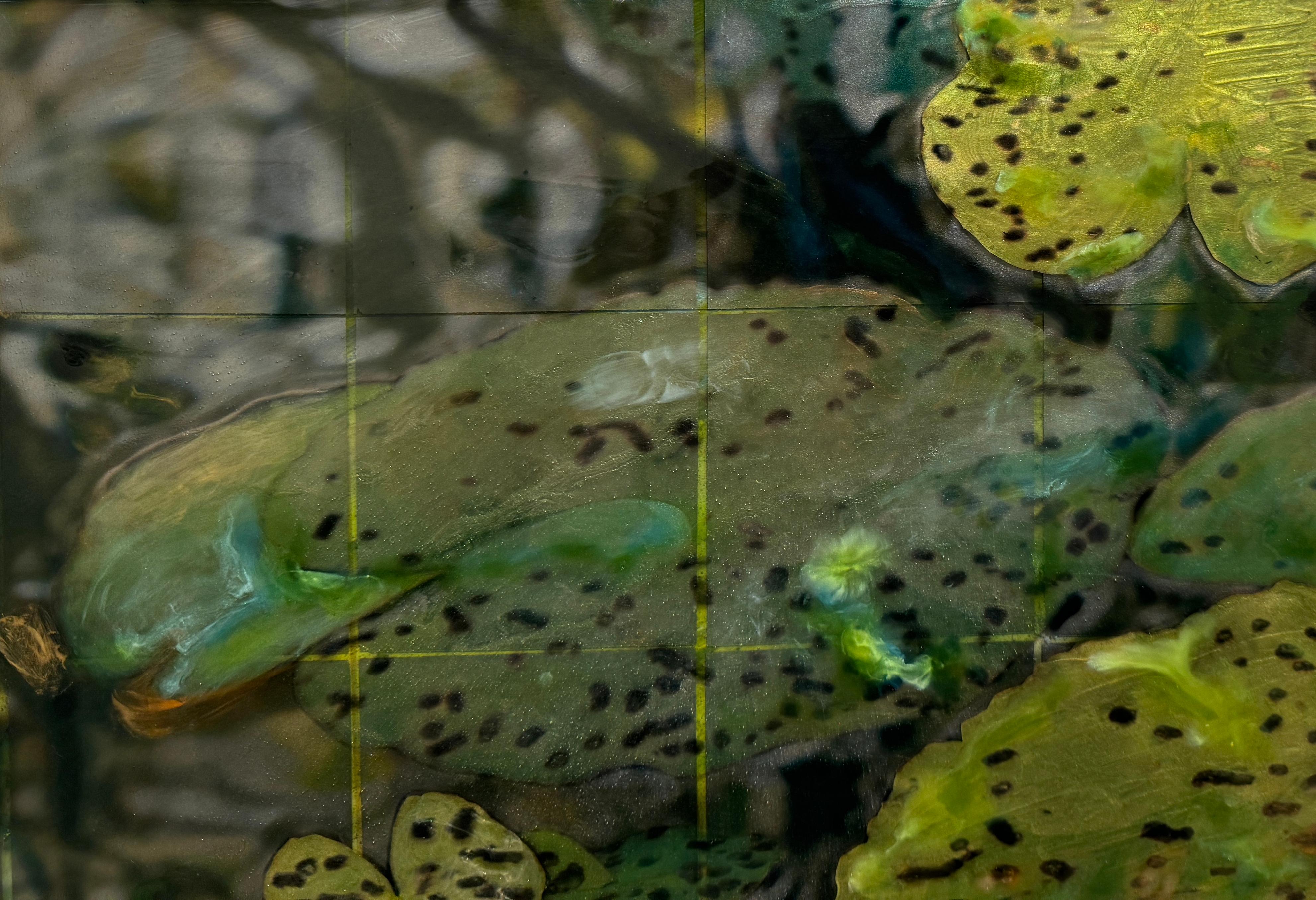 RIFLESSIONI - Ninfea / Resina / Acquerelli / Tecnica mista / Vetro - Still-Life Painting Oro di Susan Goldsmith