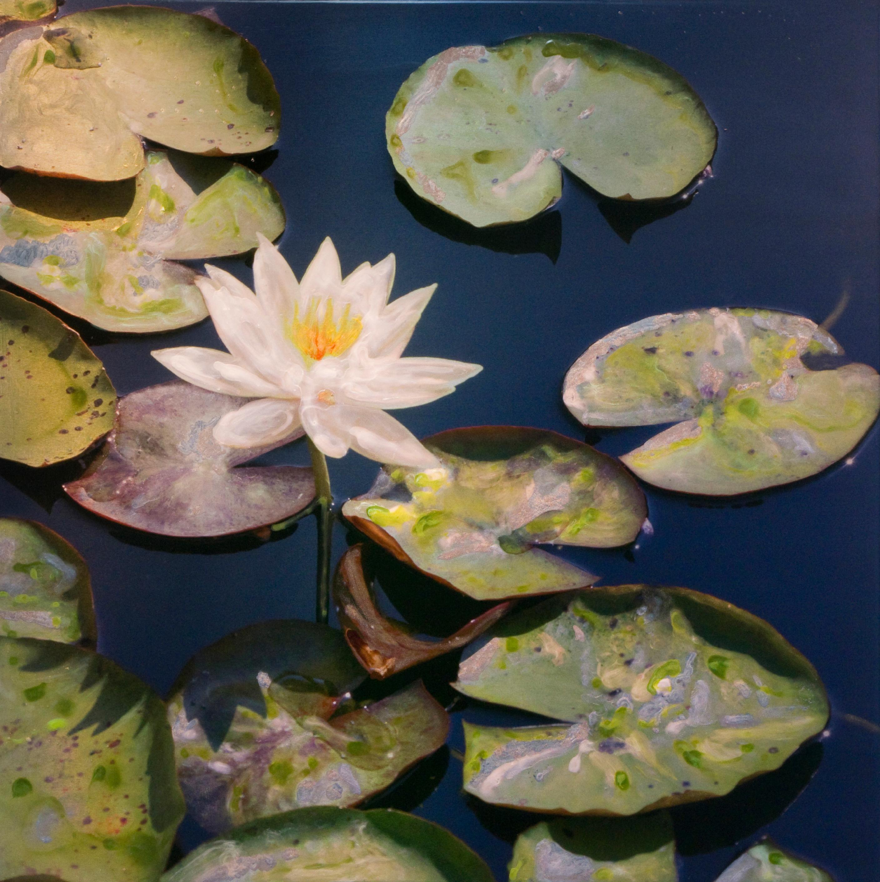 WHITE YAZI - Hyperrealism / Lily pads / Flower / Botanical - Mixed Media Art by Susan Goldsmith