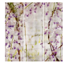 LAVENDER LULLABY (TRIPTYCH), Floral Mixed Media artwork, Purple Wisteria Vines