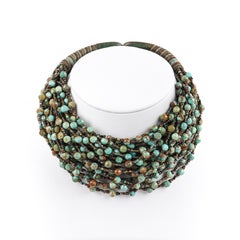 SUSAN GREEN “Lea” Turquoise Metallic Multi-Strand Beaded Artwear Choker Necklace