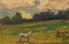 "Connecticut Hills" Susan Grisell, Impressionist Landscape, Horses in Field, Sun