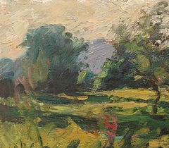 "Connecticut Hills" Susan Grisell, Sunny Impressionist Green Field, Skyscape