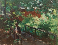 "In the Woods" Susan Grisell, Impressionist Wooded Landscape, Bright Sunlight