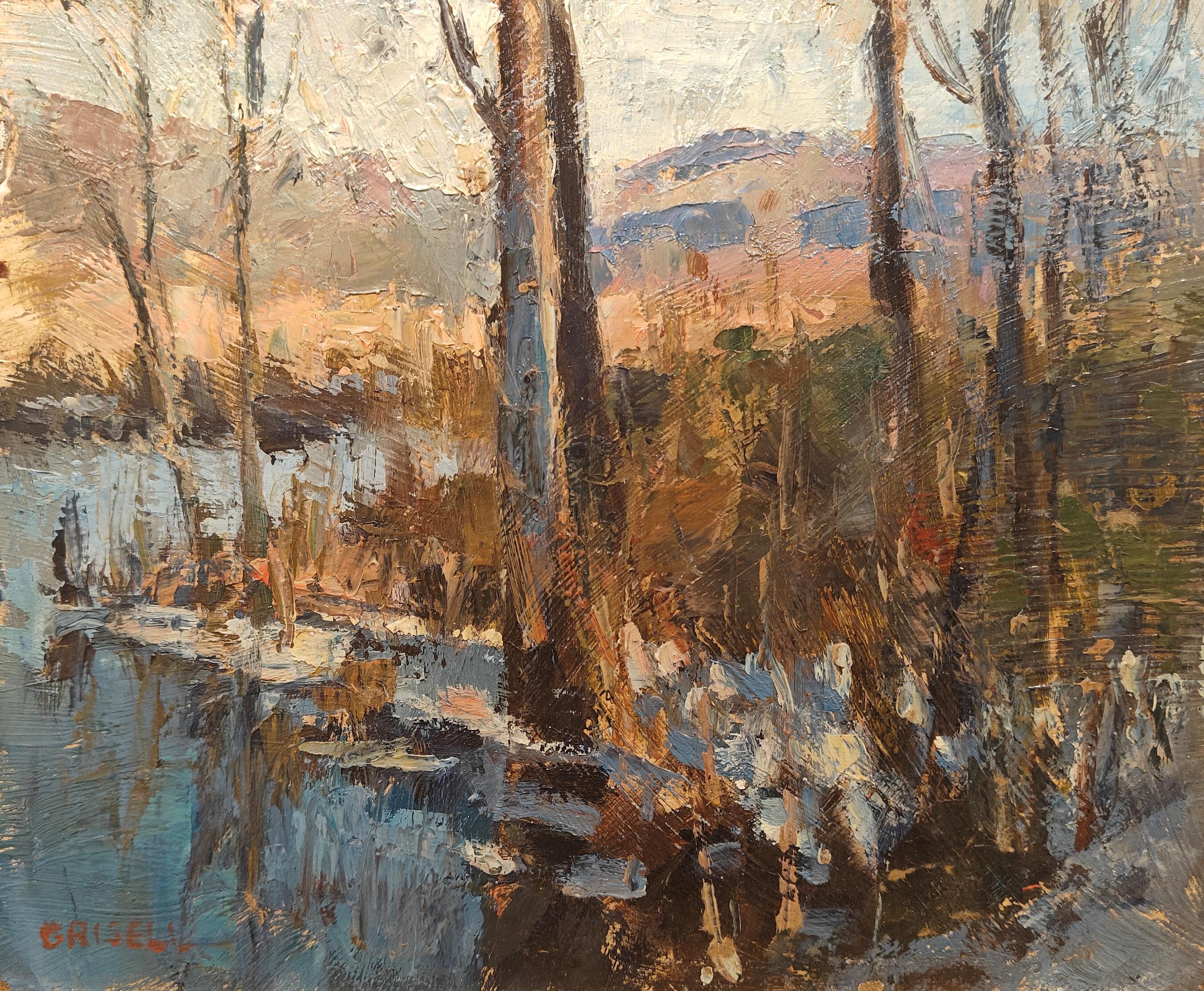 Susan Grisell
Out in the country, circa 1980
Signed lower left
Oil on board
8 x 9 3/4 inches


Following the guidance of her long-time teacher and mentor, the respected New England impressionist painter, Bernard Lennon, Susan Grisell developed a