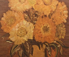 "Sunflower Still Life" Susan Grisell, Orange, Yellow, Floral Still Life, Sienna