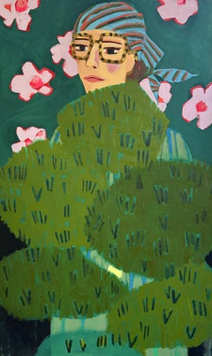 "Creeper" - figurative, pink, abstract, whimsical, pattern, botanical