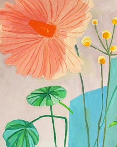 "Floppy Poppy" - pink, green, abstract, botanical, landscape