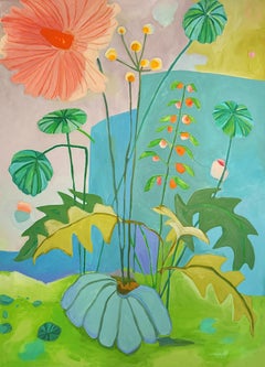"Floppy Poppy" - pink, green, abstract, botanical, landscape