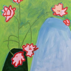 "Giardino fiorito" dipinto astratto colorato, botanico, verde, fiore, pittorico