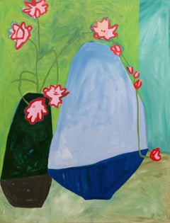 "Garden Blooms" colorful abstract painting, botanical, green, flower, painterly
