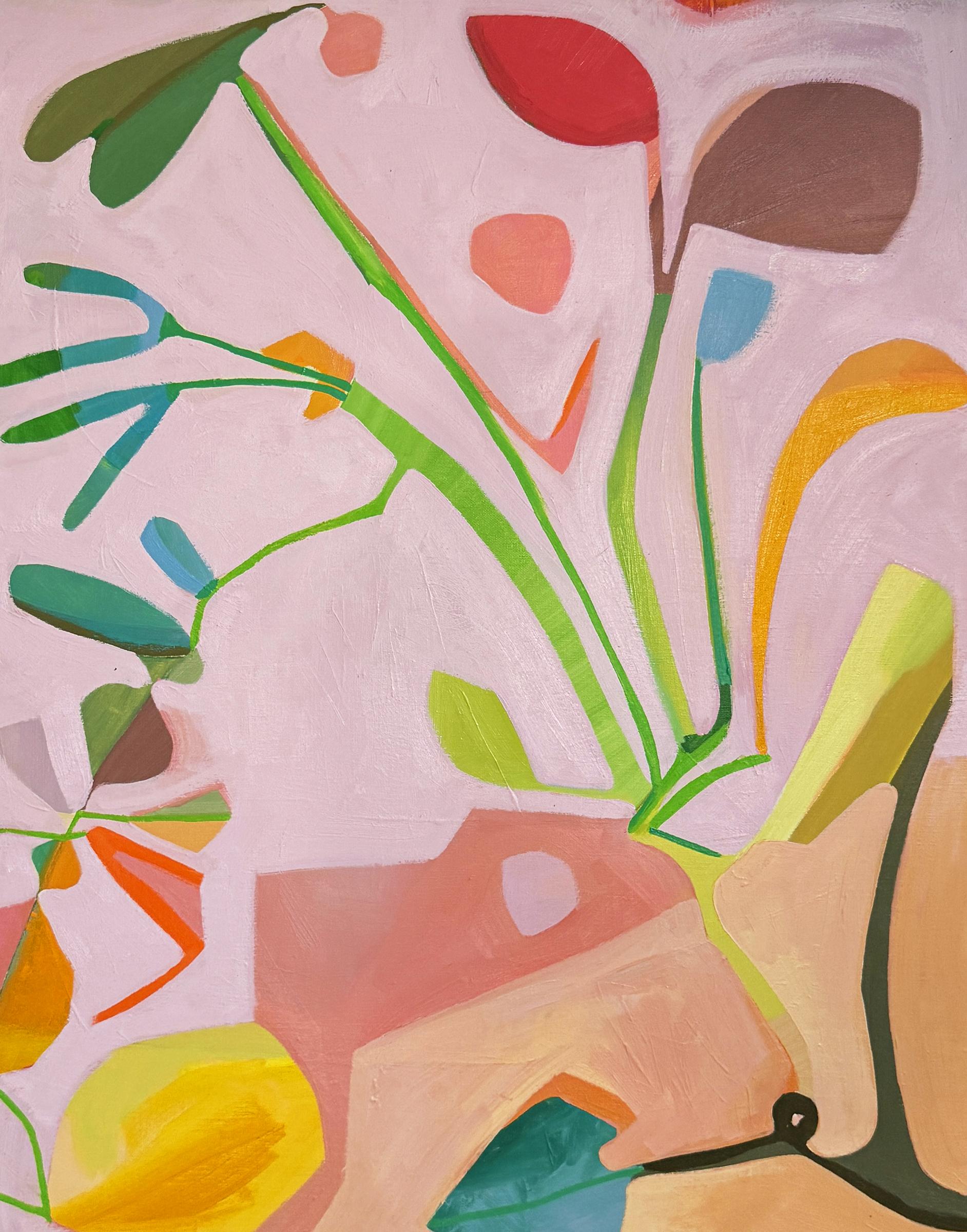 "How Did It Do That" - pink, abstract, whimsical, pattern, botanical