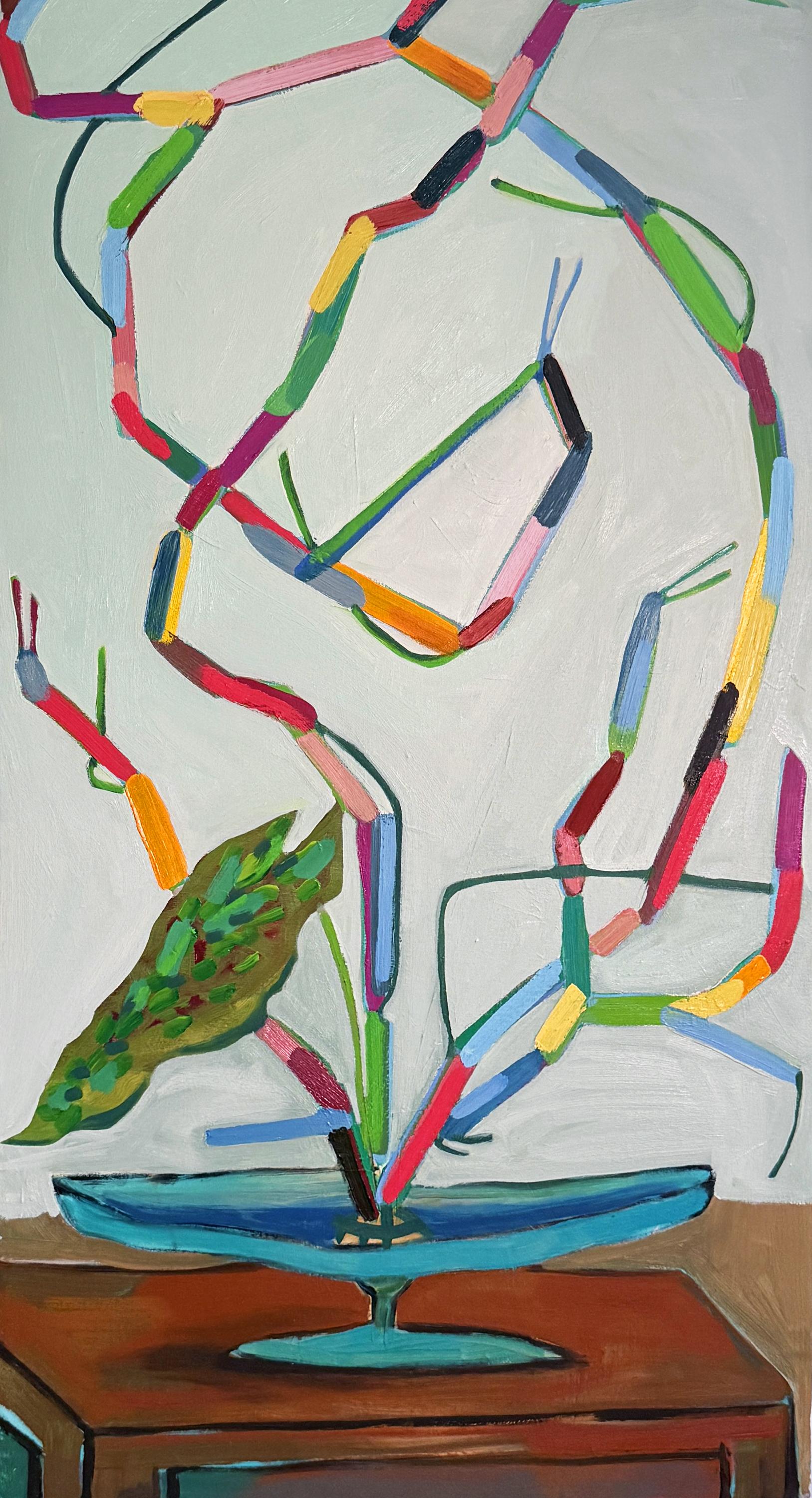 Susan Hable Abstract Painting - "I Didn't Know Succulents Could Do That" - pink, abstract, pattern, botanical