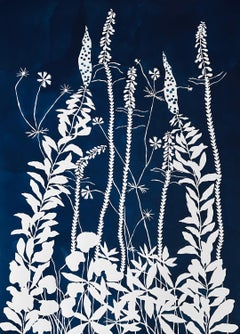« Lapis Wildness », graphique, botanique, bicolore, bleu foncé, fleurs